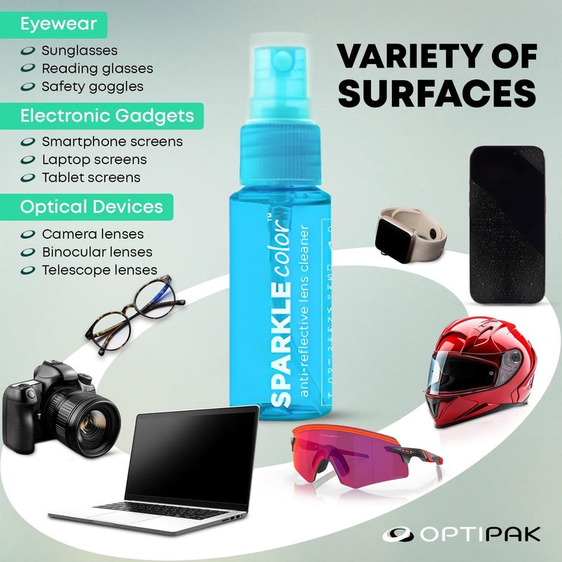 OPTIPAK Sparkle Anti-Reflective Safe Lens Cleaner Spray Kit - (2) 1oz Glasses Cleaner Bottle & (2) Microfiber Cloth for Eyeglasses, Sunglasses, Lenses, Screens and Camera Cleaning Kit (4 Piece Set) - Image 5